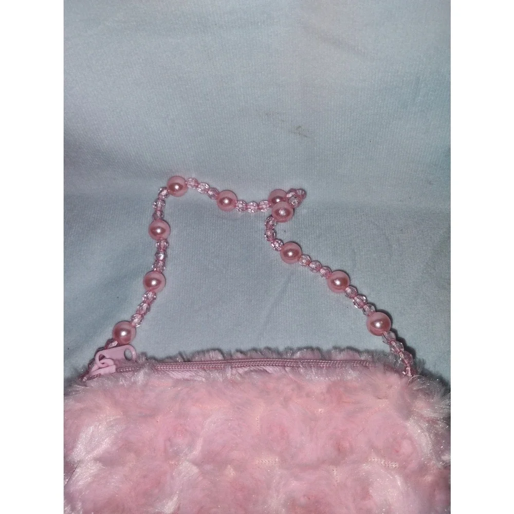 Princess Girl's Pink Faux Fur Beaded‎ Handle Purse Handbag Adorable Cute
